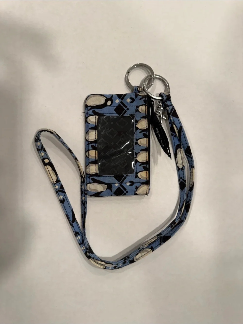 Vera Bradley Zip ID Case Wallet & Lanyard Penguins Intarsia Blue